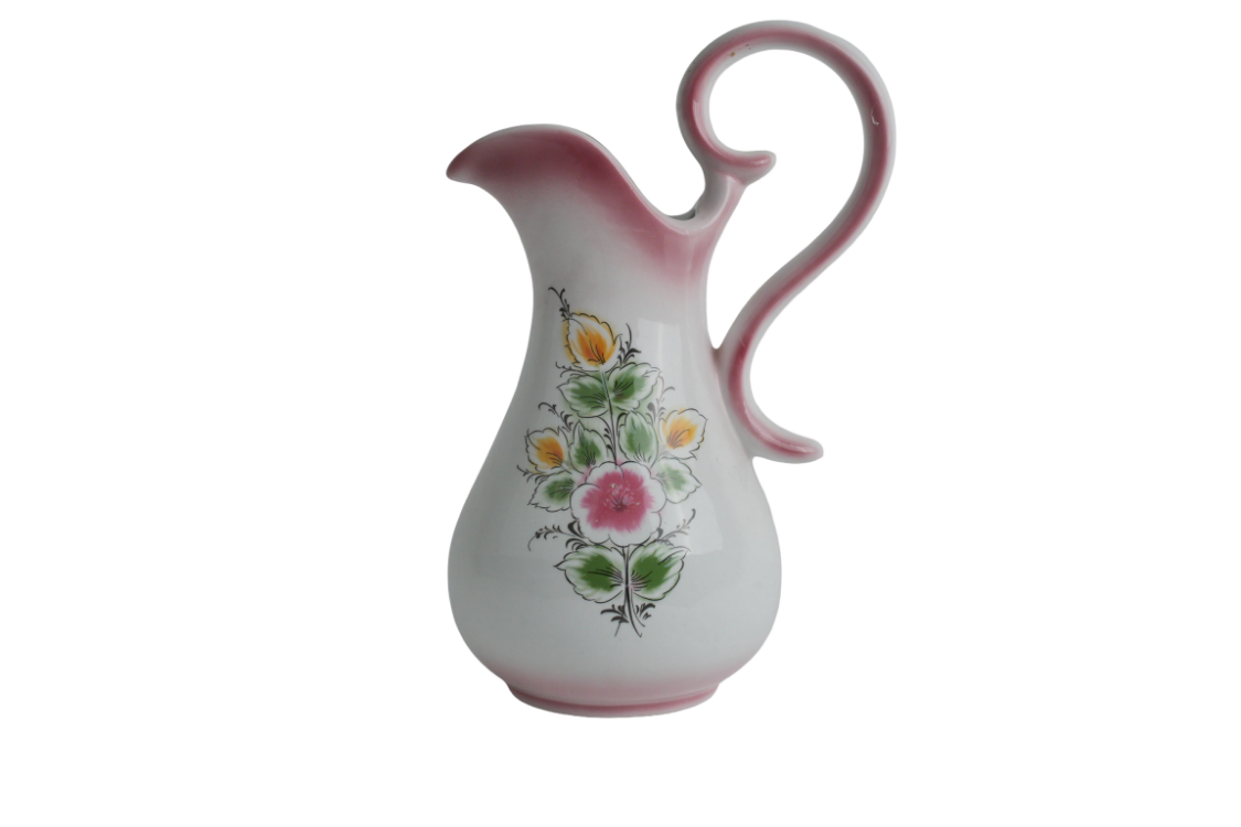 Çiçek Desenli Vintage Porselen Sürahi ve Tabak Seti