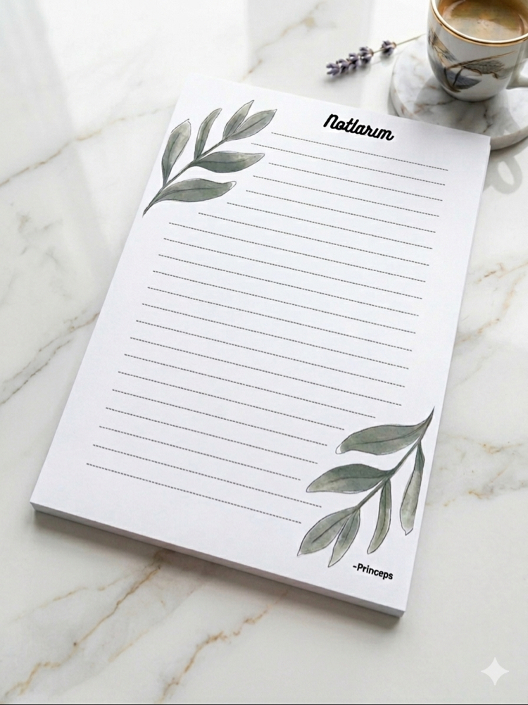 Çizgili Yaprak Desenli Notepad