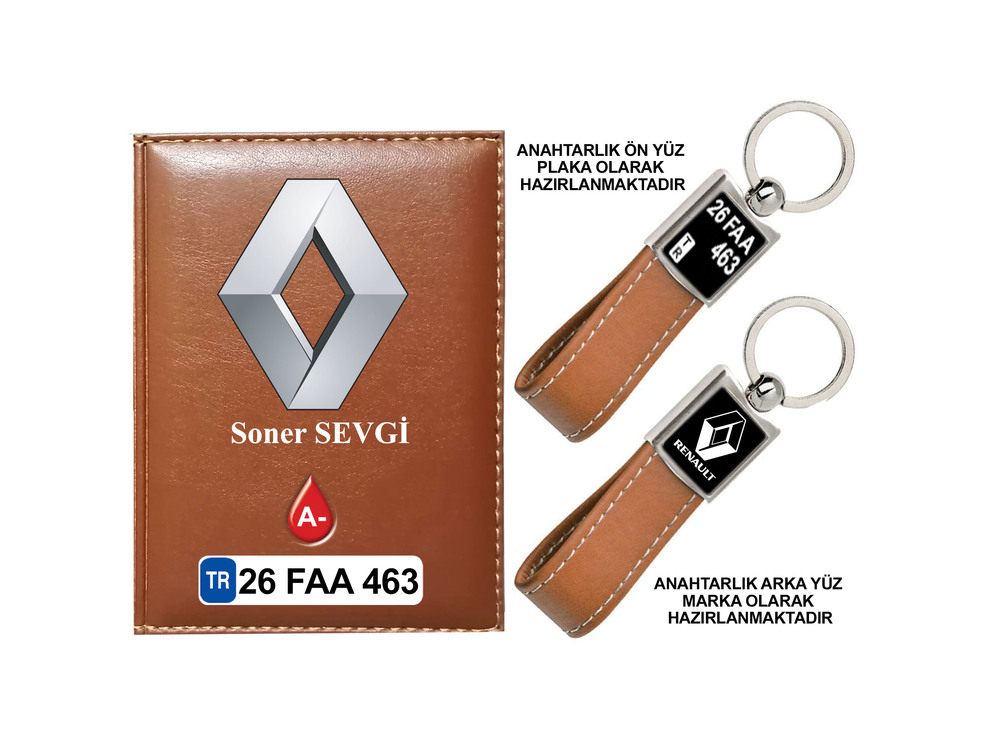 Plakanıza Özel Renault Logolu  Ruhsat Kabı ve Anahtarlık 4 Renk Seçeneği Mevcuttur.