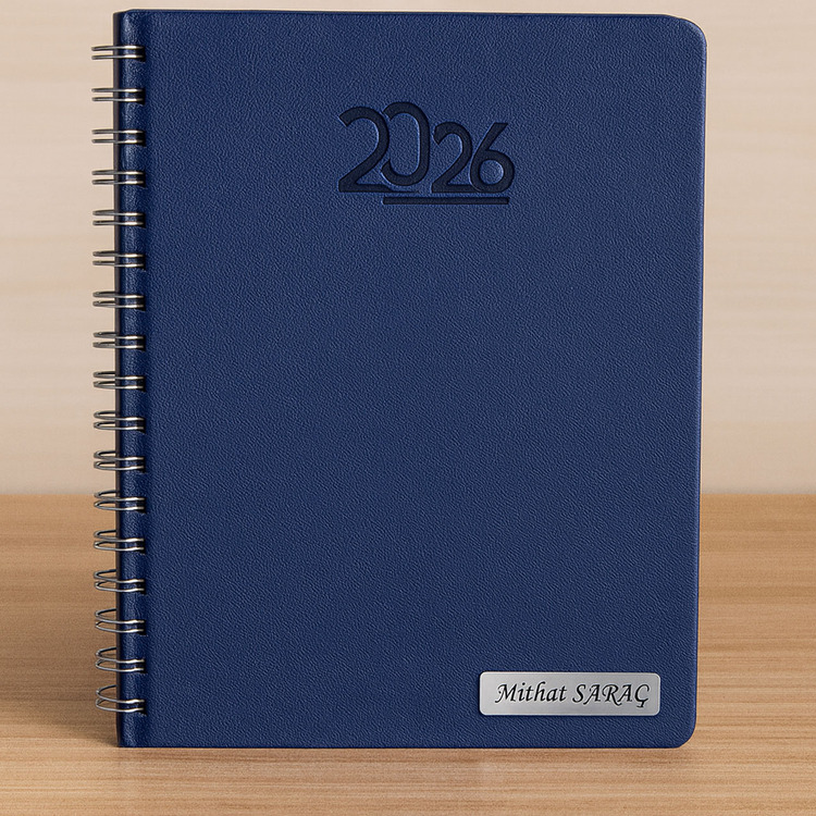 Kişiye Özel  2026 Tarihli  Spiralli Lacivert Ajanda ve Kalem Seti