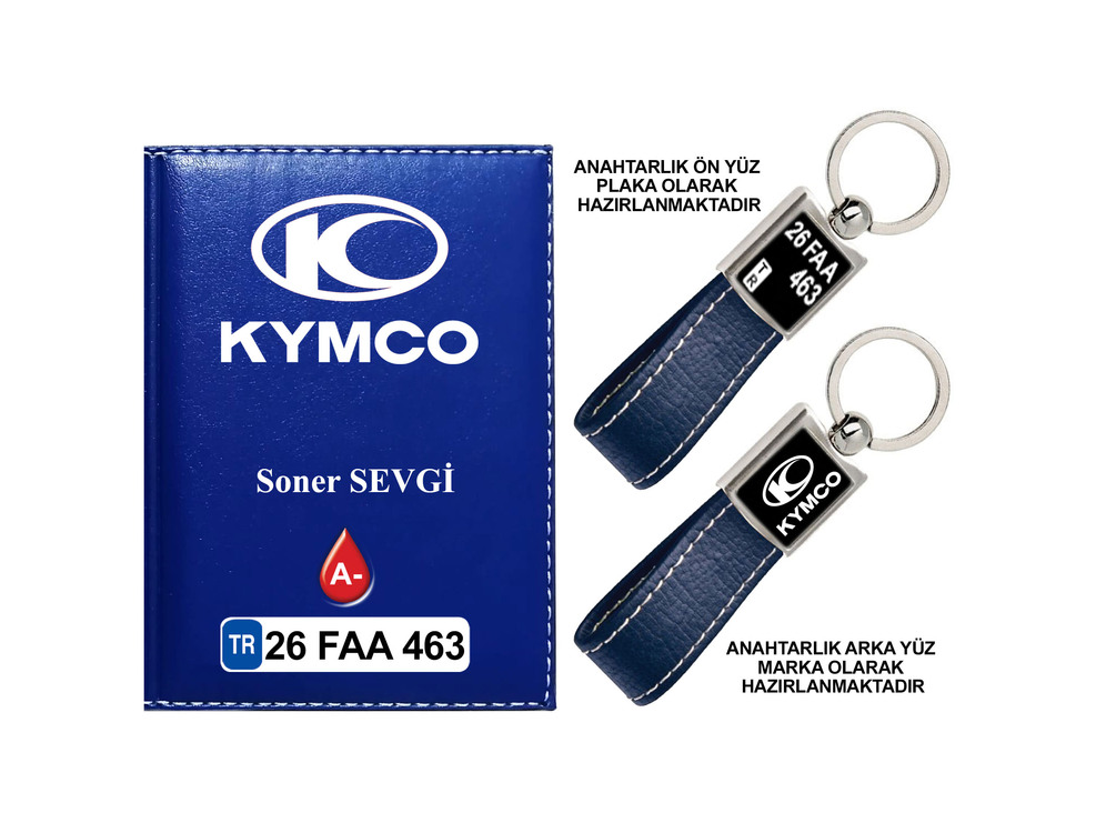 Plakanıza Özel Kymco Logolu Ruhsat Kabı ve Anahtarlık 4 Renk Seçeneği Mevcuttur.