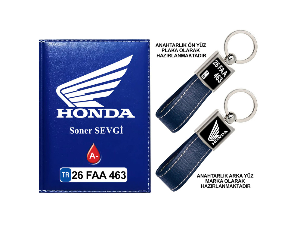 Plakanıza Özel Honda Motor Logolu Ruhsat Kabı ve Anahtarlık 4 Renk Seçeneği Mevcuttur.