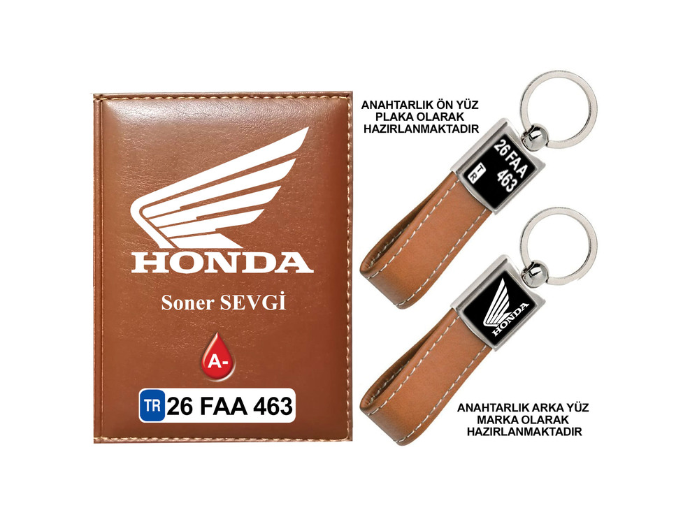Plakanıza Özel Honda Motor Logolu Ruhsat Kabı ve Anahtarlık 4 Renk Seçeneği Mevcuttur.