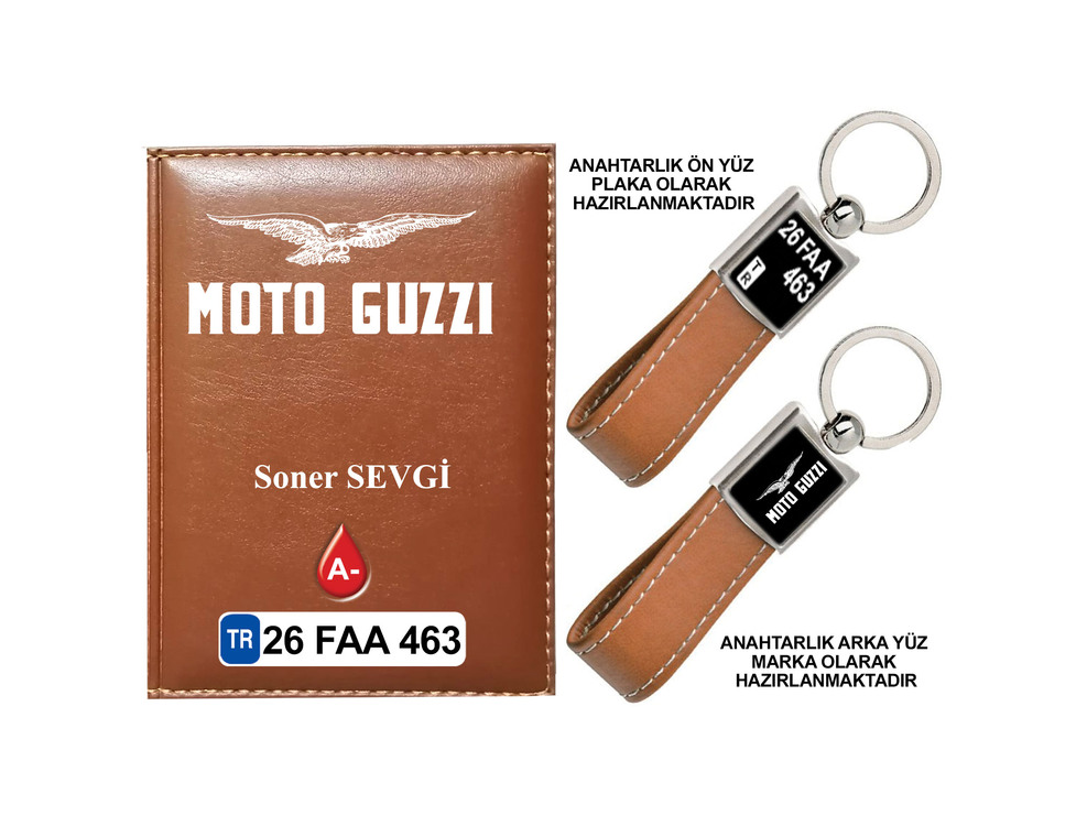 Plakanıza Özel Motoguzzi Logolu  Ruhsat Kabı ve Anahtarlık 4 Renk Seçeneği Mevcuttur.