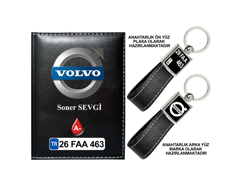Plakanıza Özel Volvo Logolu Ruhsat Kabı ve Anahtarlık 4 Renk Seçeneği Mevcuttur.