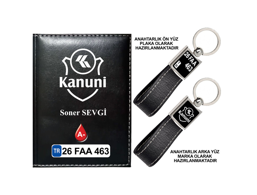 Plakanıza Özel Kanuni Motor Logolu  Ruhsat Kabı ve Anahtarlık 4 Renk Seçeneği Mevcuttur.