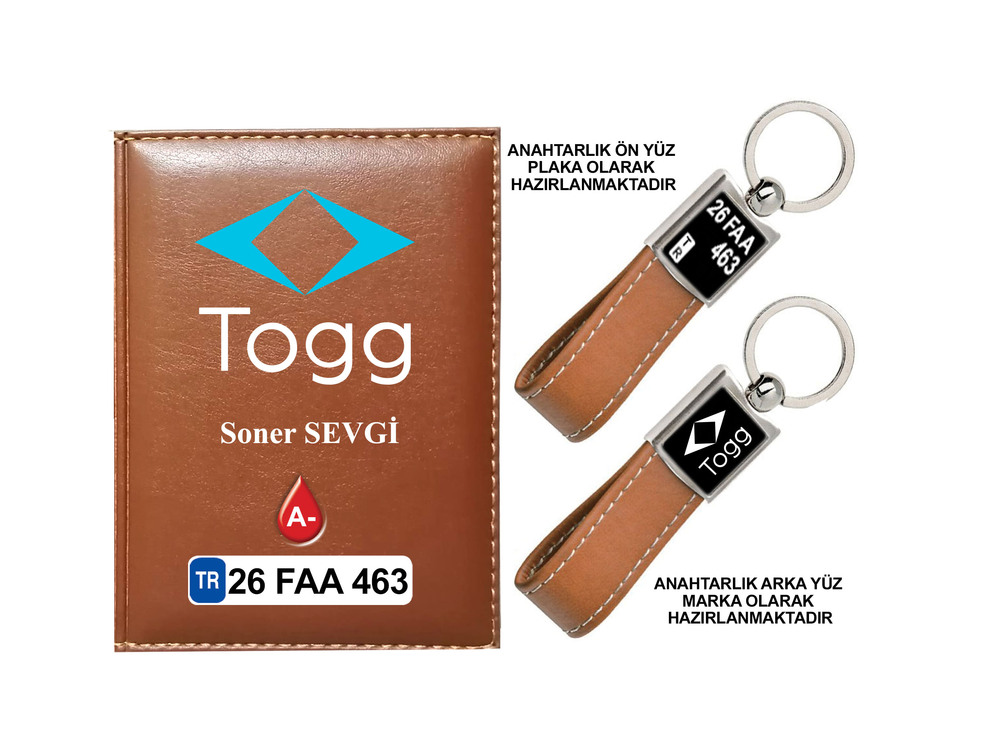 Plakanıza Özel TOGG Logolu  Ruhsat Kabı ve Anahtarlık 4 Renk Seçeneği Mevcuttur.