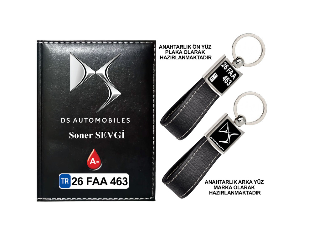 Plakanıza Özel DS Automobiles Logolu Ruhsat Kabı ve Anahtarlık 4 Renk Seçeneği Mevcuttur.