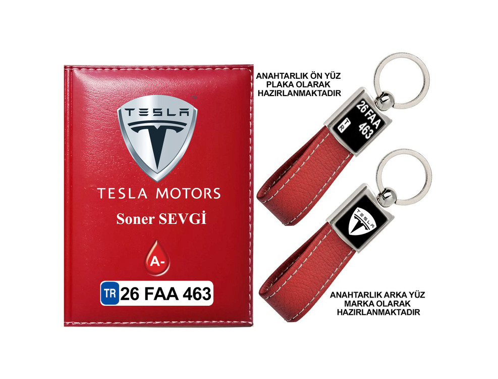Plakanıza Özel Tesla Logolu Ruhsat Kabı ve Anahtarlık 4 Renk Seçeneği Mevcuttur.