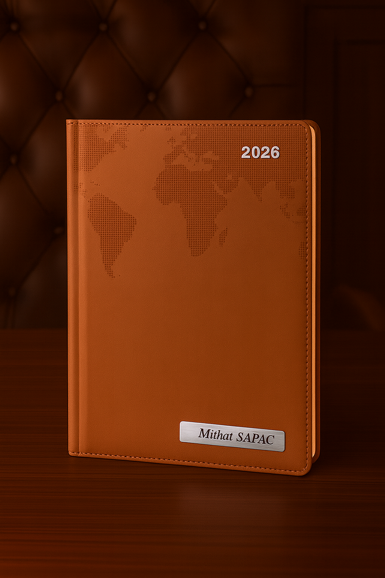 Isme Özel Taba Dünya Baskılı Ajanda 2026 Tarihli - Isme Özel Kalem Hediyeli