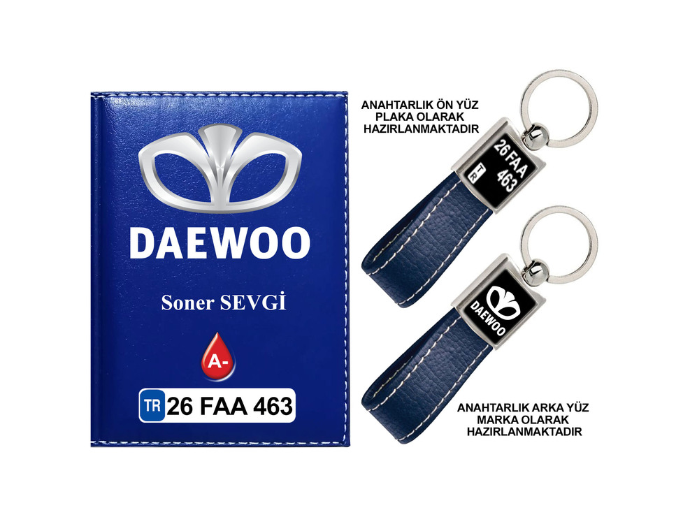 Plakanıza Özel Daewoo Logolu Ruhsat Kabı ve Anahtarlık 4 Renk Seçeneği Mevcuttur.