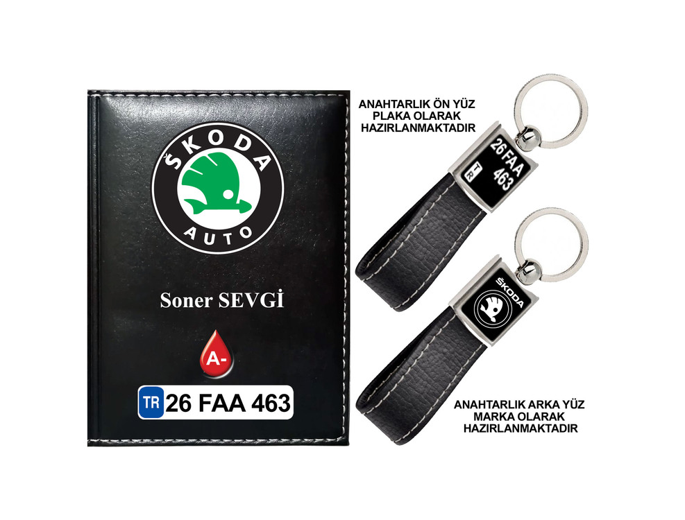 Plakanıza Özel Skoda Logolu Ruhsat Kabı ve Anahtarlık 4 Renk Seçeneği Mevcuttur.