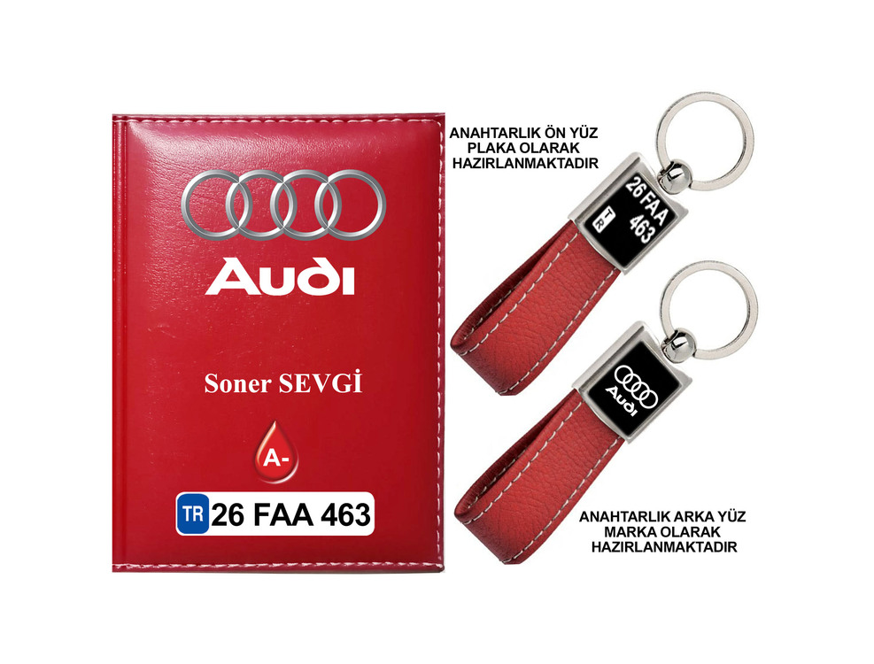 Plakanıza Özel Audi Logolu Ruhsat Kabı ve Anahtarlık 4 Renk Seçeneği Mevcuttur.