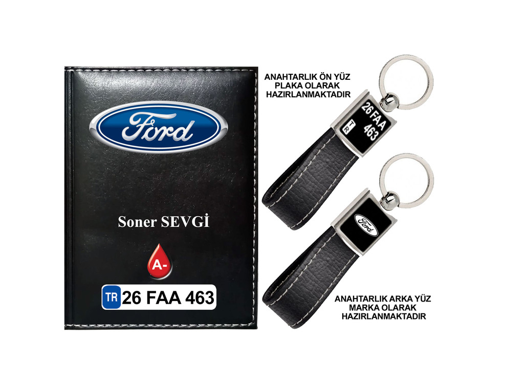 Plakanıza Özel Ford Logolu  Ruhsat Kabı ve Anahtarlık 4 Renk Seçeneği Mevcuttur.