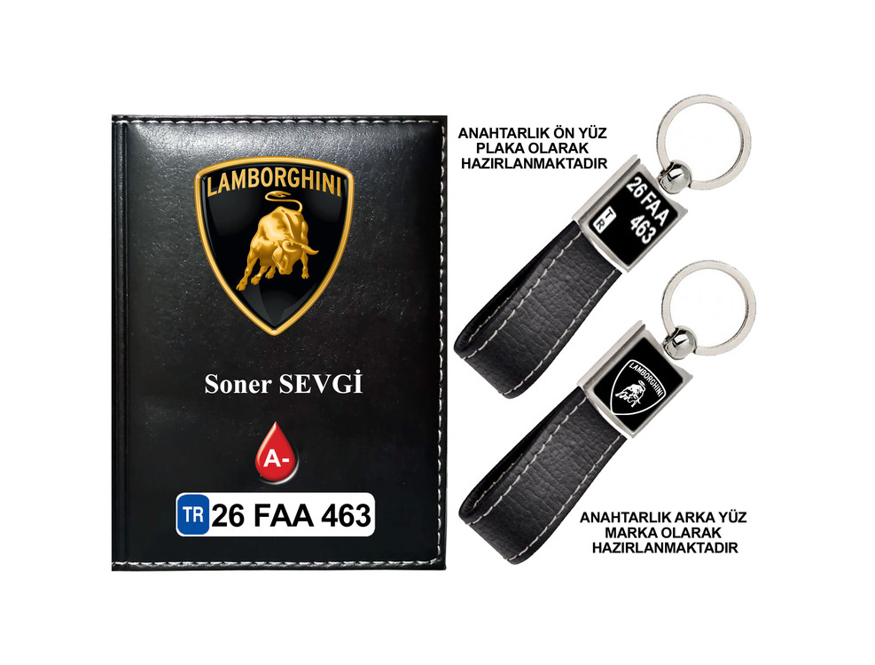 Plakanıza Özel Lamborghını Logolu Ruhsat Kabı ve Anahtarlık 4 Renk Seçeneği Mevcuttur.