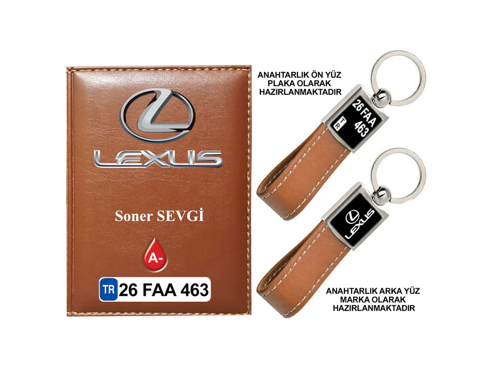 Plakanıza Özel LEXUS Logolu  Ruhsat Kabı ve Anahtarlık 4 Renk Seçeneği Mevcuttur.