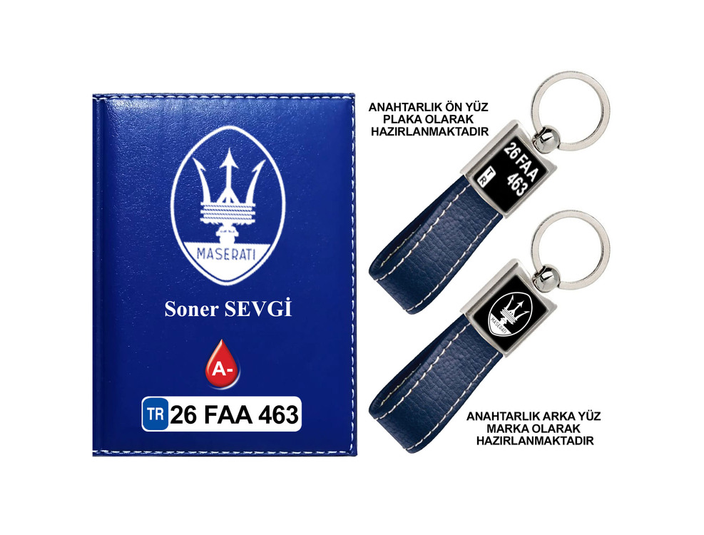 Plakanıza Özel Maserati Logolu Ruhsat Kabı ve Anahtarlık 4 Renk Seçeneği Mevcuttur.