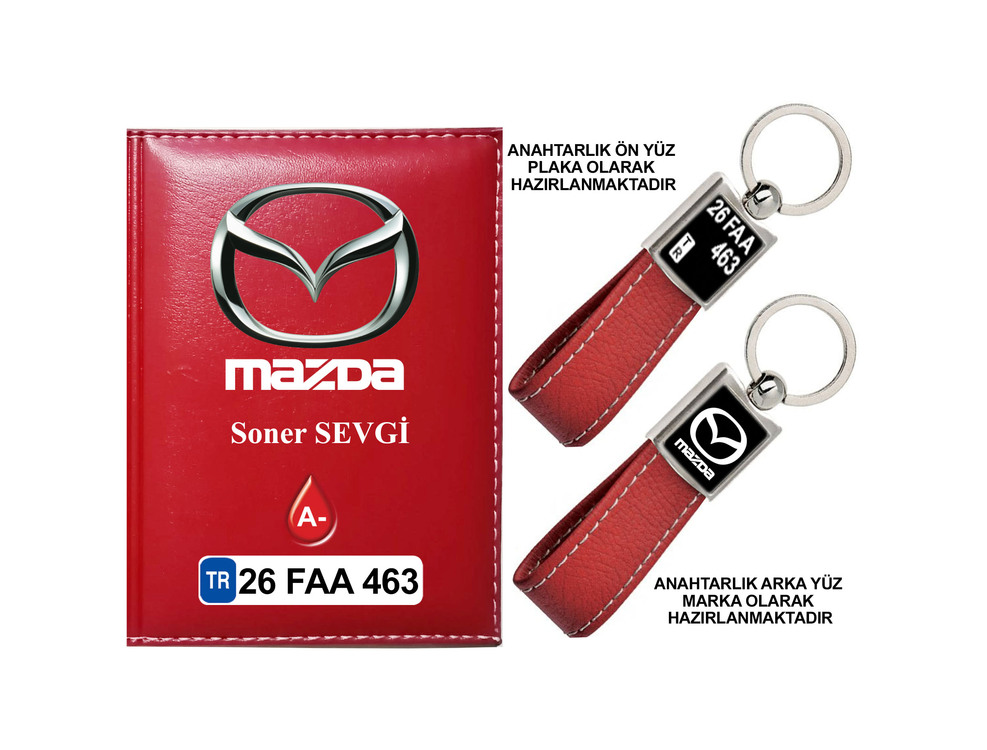 Plakanıza Özel Mazda Logolu Ruhsat Kabı ve Anahtarlık 4 Renk Seçeneği Mevcuttur.