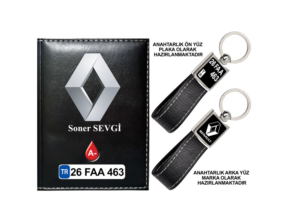 Plakanıza Özel Renault Logolu  Ruhsat Kabı ve Anahtarlık 4 Renk Seçeneği Mevcuttur.