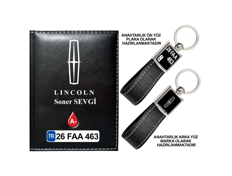Plakanıza Özel LINCOLN Logolu Ruhsat Kabı ve Anahtarlık 4 Renk Seçeneği Mevcuttur.