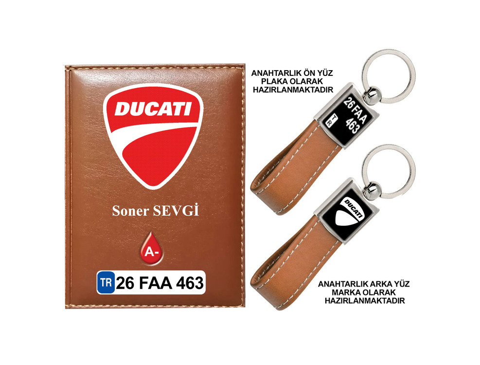 Plakanıza Özel Ducatı Logolu  Ruhsat Kabı ve Anahtarlık 4 Renk Seçeneği Mevcuttur.