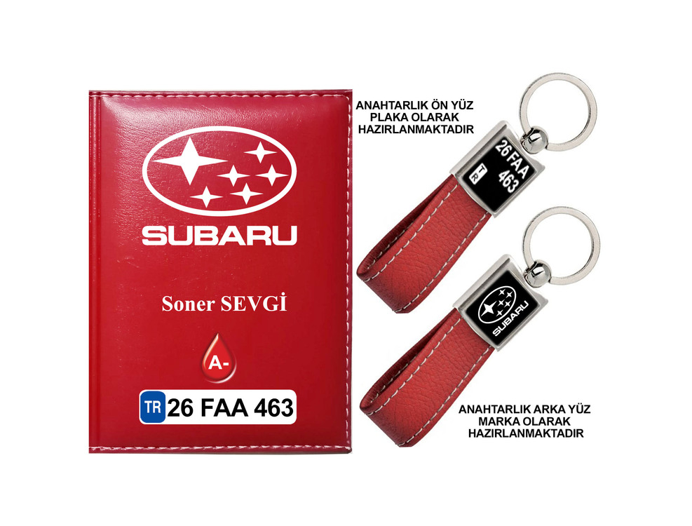 Plakanıza Özel Subaru Logolu Ruhsat Kabı ve Anahtarlık 4 Renk Seçeneği Mevcuttur.