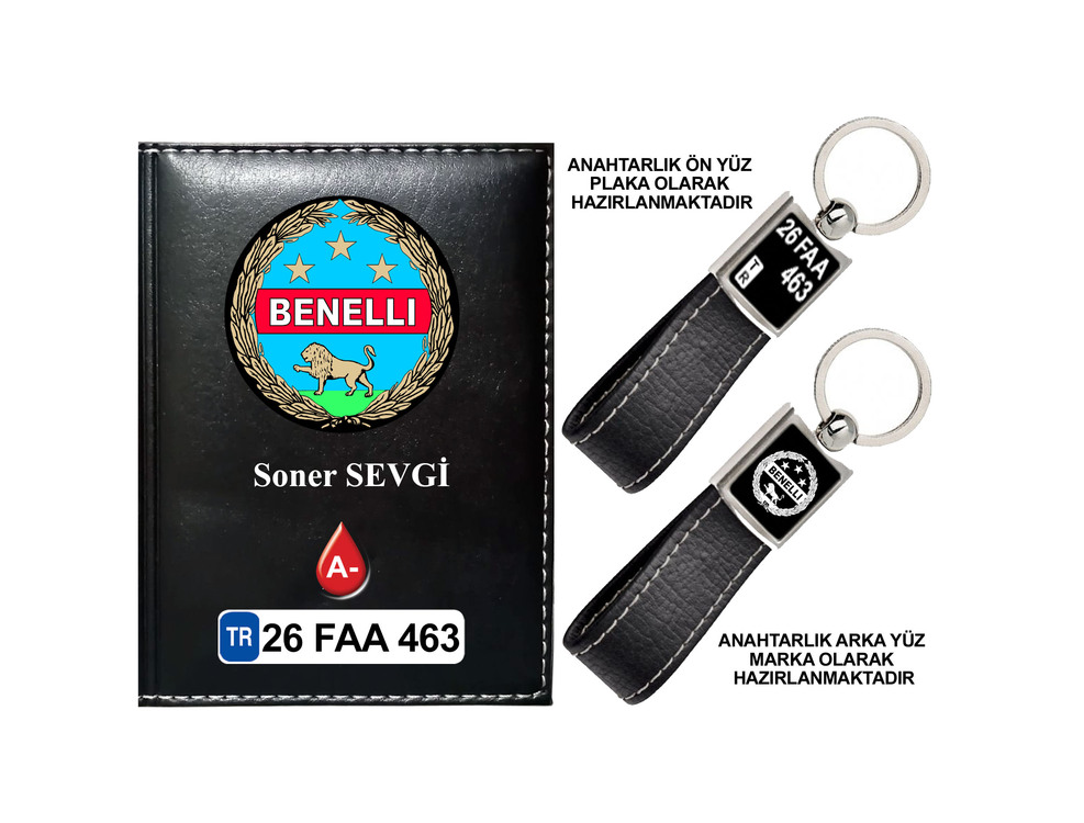 Plakanıza Özel Benelli Logolu Ruhsat Kabı ve Anahtarlık 4 Renk Seçeneği Mevcuttur.