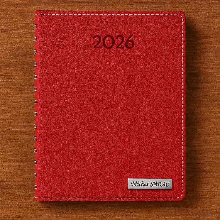Kişiye Özel  2026 Tarihli Gizli Spiralli Kırmızı Ajanda ve Kalem Seti