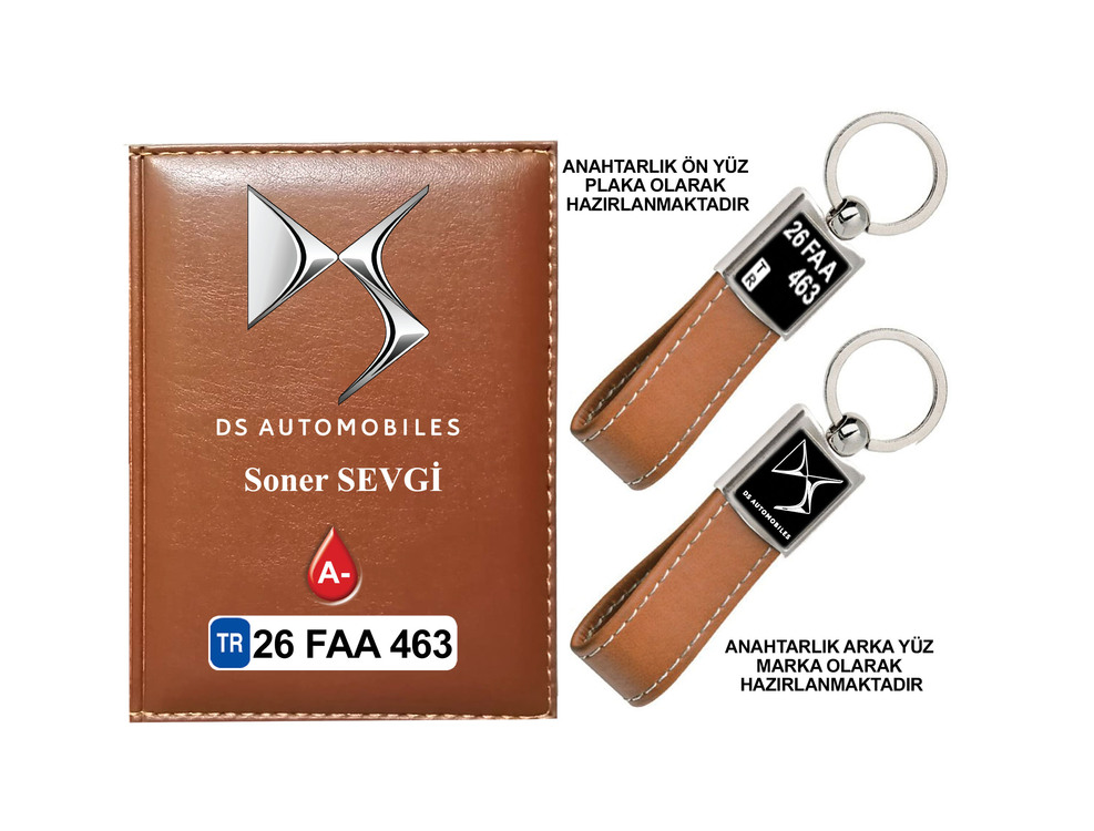 Plakanıza Özel DS Automobiles Logolu Ruhsat Kabı ve Anahtarlık 4 Renk Seçeneği Mevcuttur.