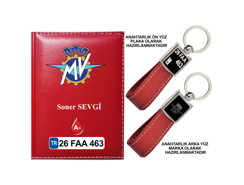 Plakanıza Özel Mvagusta Logolu Ruhsat Kabı ve Anahtarlık 4 Renk Seçeneği Mevcuttur.