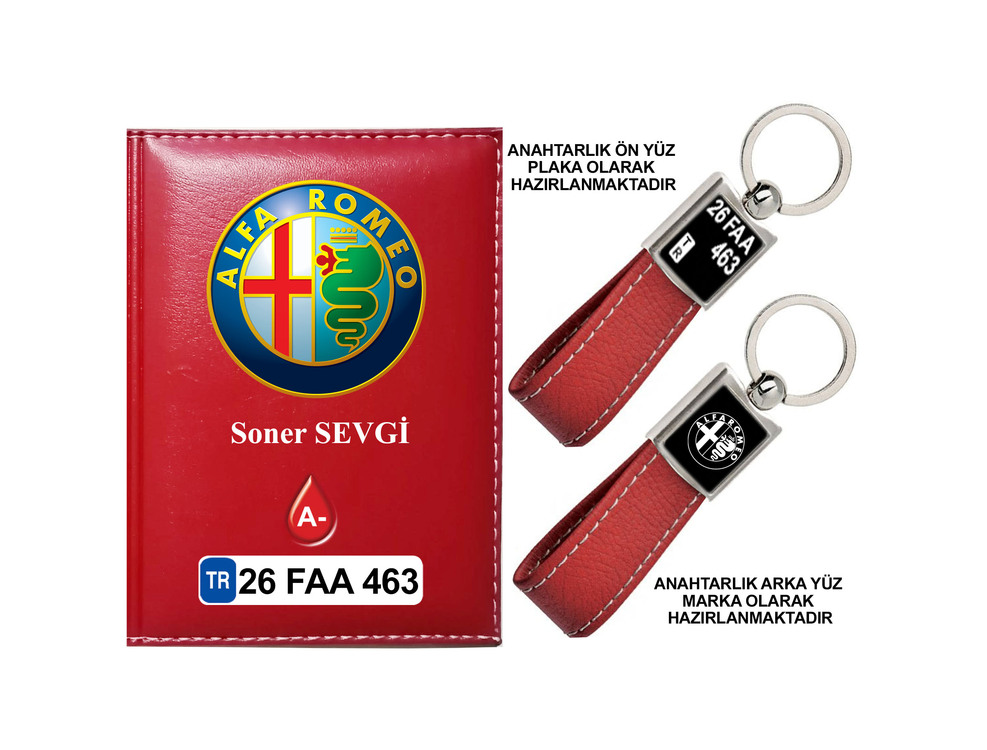 Plakanıza Özel Alfaromeo Logolu Ruhsat Kabı ve Anahtarlık 4 Renk Seçeneği Mevcuttur.