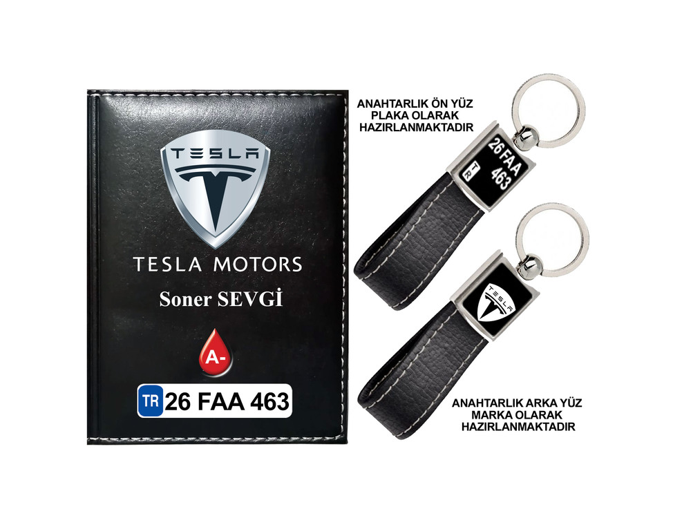 Plakanıza Özel Tesla Logolu Ruhsat Kabı ve Anahtarlık 4 Renk Seçeneği Mevcuttur.