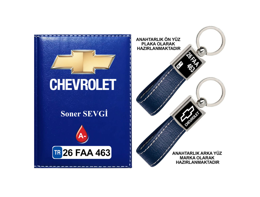 Plakanıza Özel Chevrolet Logolu Ruhsat Kabı ve Anahtarlık 4 Renk Seçeneği Mevcuttur.