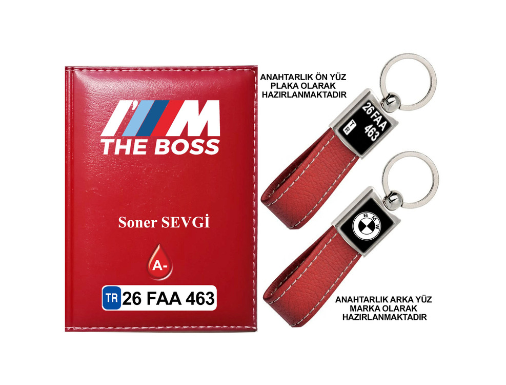 Plakanıza Özel BMW THE BOSS Logolu Ruhsat Kabı ve Anahtarlık 4 Renk Seçeneği Mevcuttur.