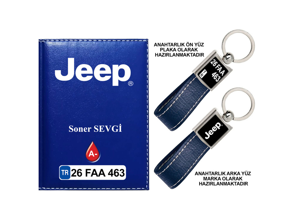 Plakanıza Özel Jeep Logolu Ruhsat Kabı ve Anahtarlık 4 Renk Seçeneği Mevcuttur.