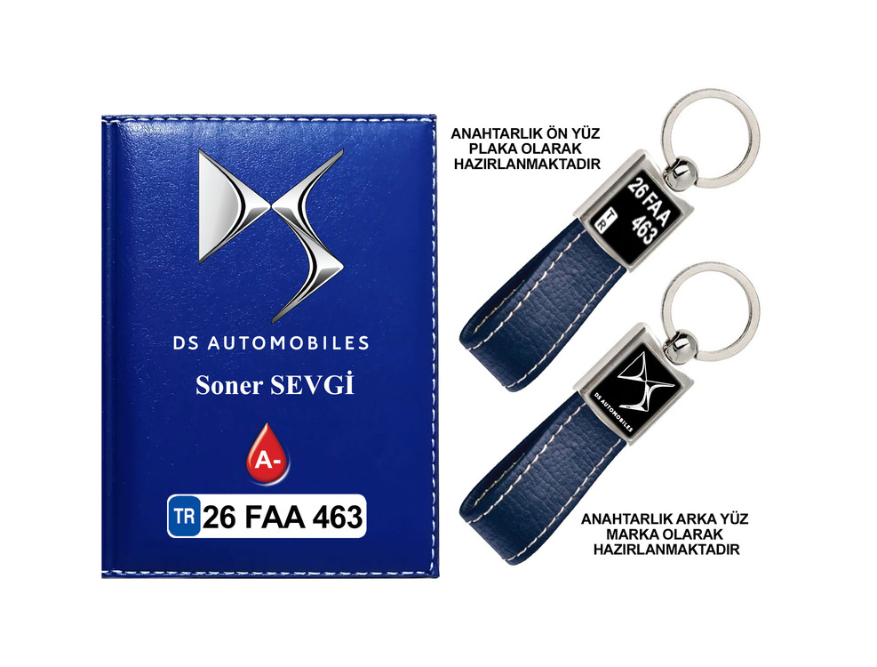 Plakanıza Özel DS Automobiles Logolu Ruhsat Kabı ve Anahtarlık 4 Renk Seçeneği Mevcuttur.