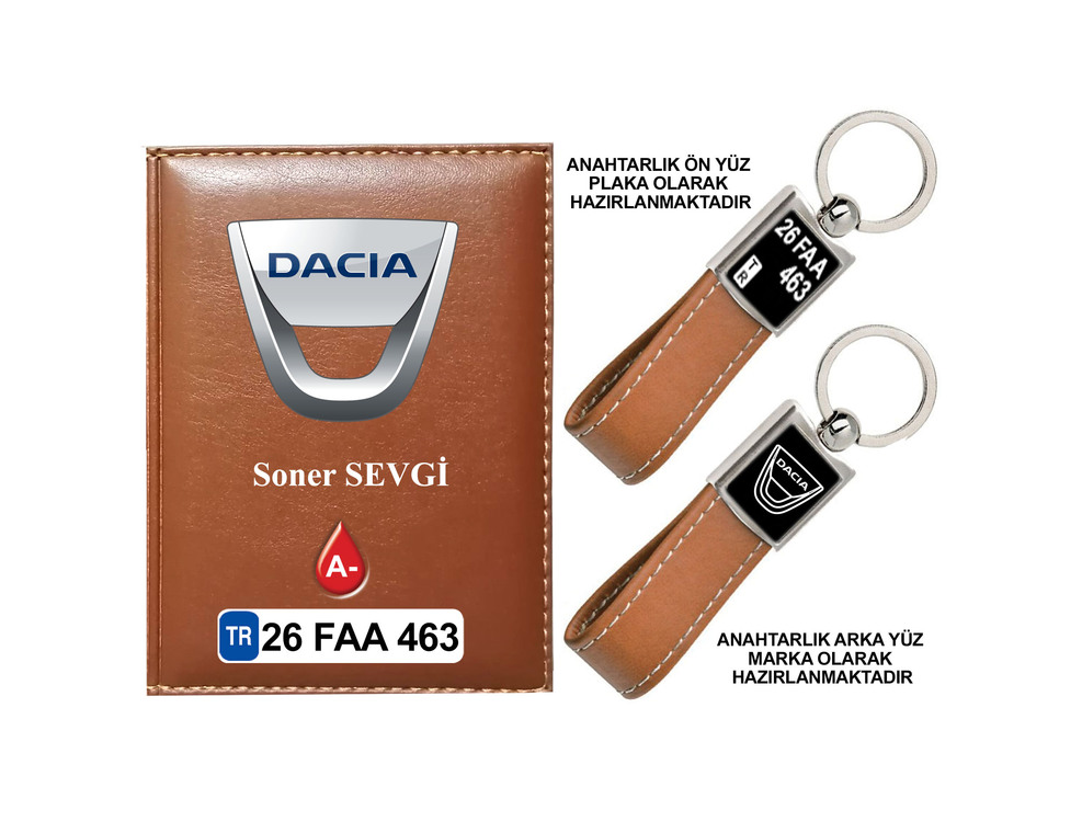 Plakanıza Özel Dacia Logolu Ruhsat Kabı ve Anahtarlık 4 Renk Seçeneği Mevcuttur.