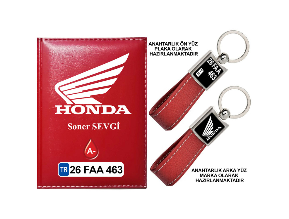 Plakanıza Özel Honda Motor Logolu Ruhsat Kabı ve Anahtarlık 4 Renk Seçeneği Mevcuttur.
