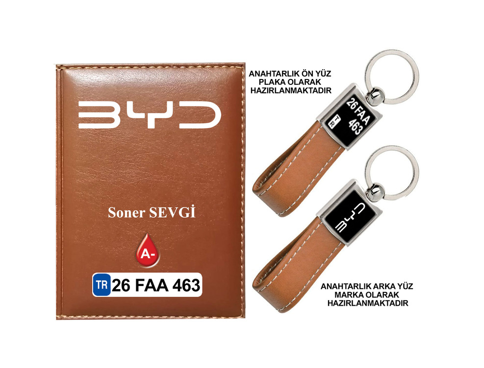 Plakanıza Özel BYD Logolu  Ruhsat Kabı ve Anahtarlık 4 Renk Seçeneği Mevcuttur.