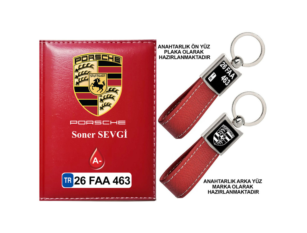 Plakanıza Özel Porsche Logolu Ruhsat Kabı ve Anahtarlık 4 Renk Seçeneği Mevcuttur.