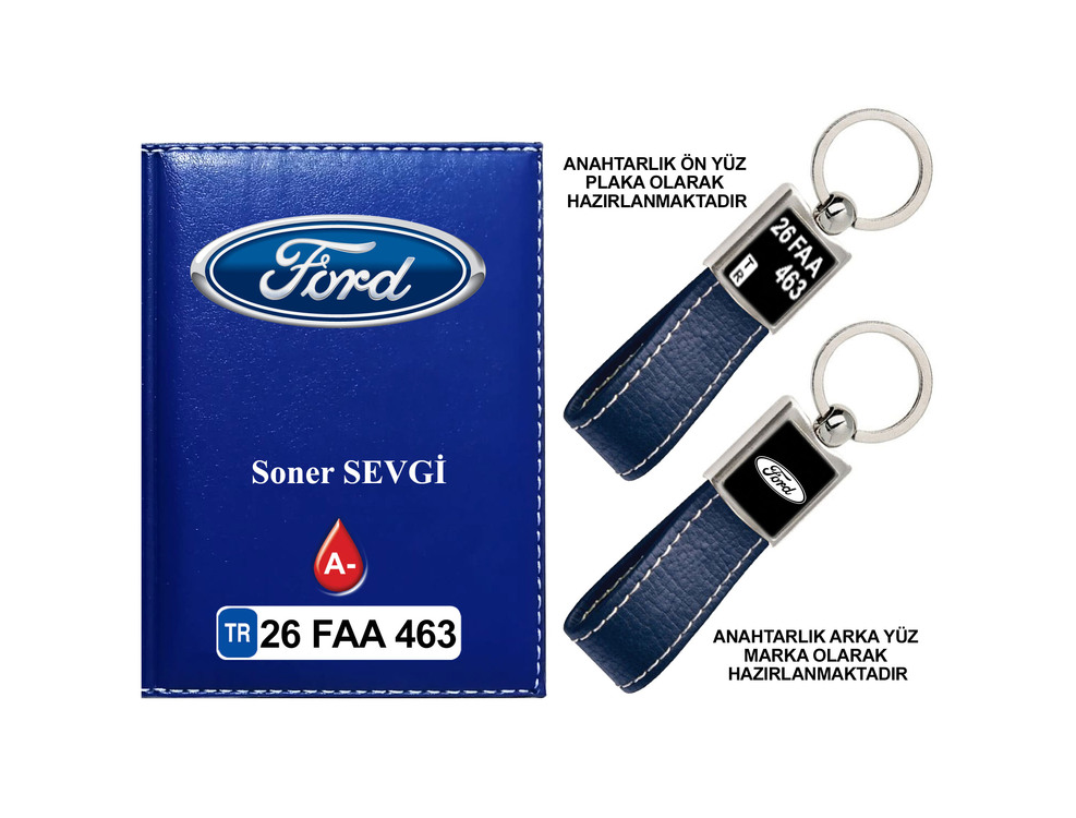Plakanıza Özel Ford Logolu  Ruhsat Kabı ve Anahtarlık 4 Renk Seçeneği Mevcuttur.