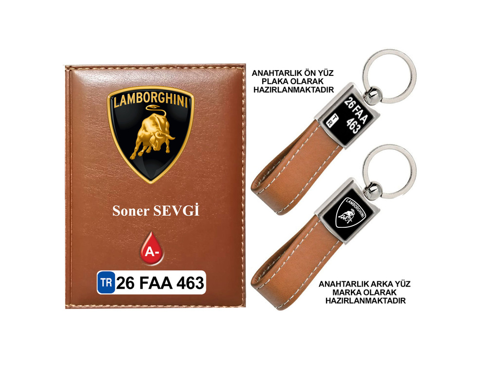 Plakanıza Özel Lamborghını Logolu Ruhsat Kabı ve Anahtarlık 4 Renk Seçeneği Mevcuttur.