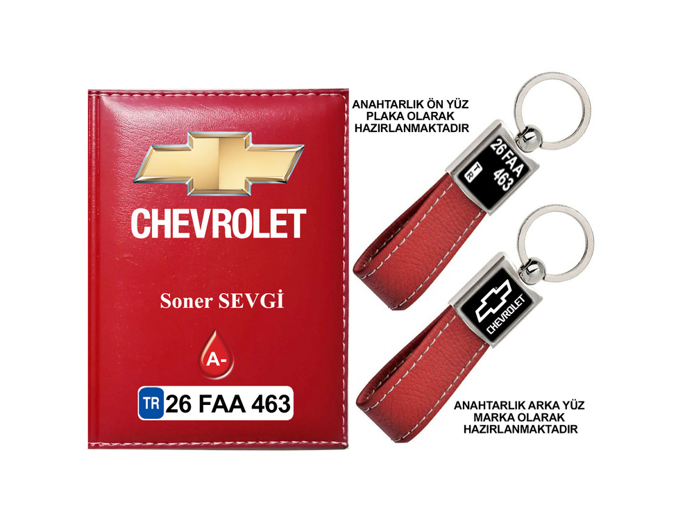 Plakanıza Özel Chevrolet Logolu Ruhsat Kabı ve Anahtarlık 4 Renk Seçeneği Mevcuttur.
