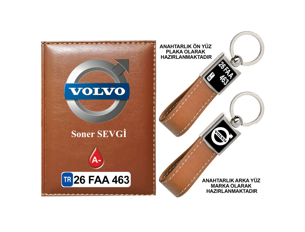 Plakanıza Özel Volvo Logolu Ruhsat Kabı ve Anahtarlık 4 Renk Seçeneği Mevcuttur.