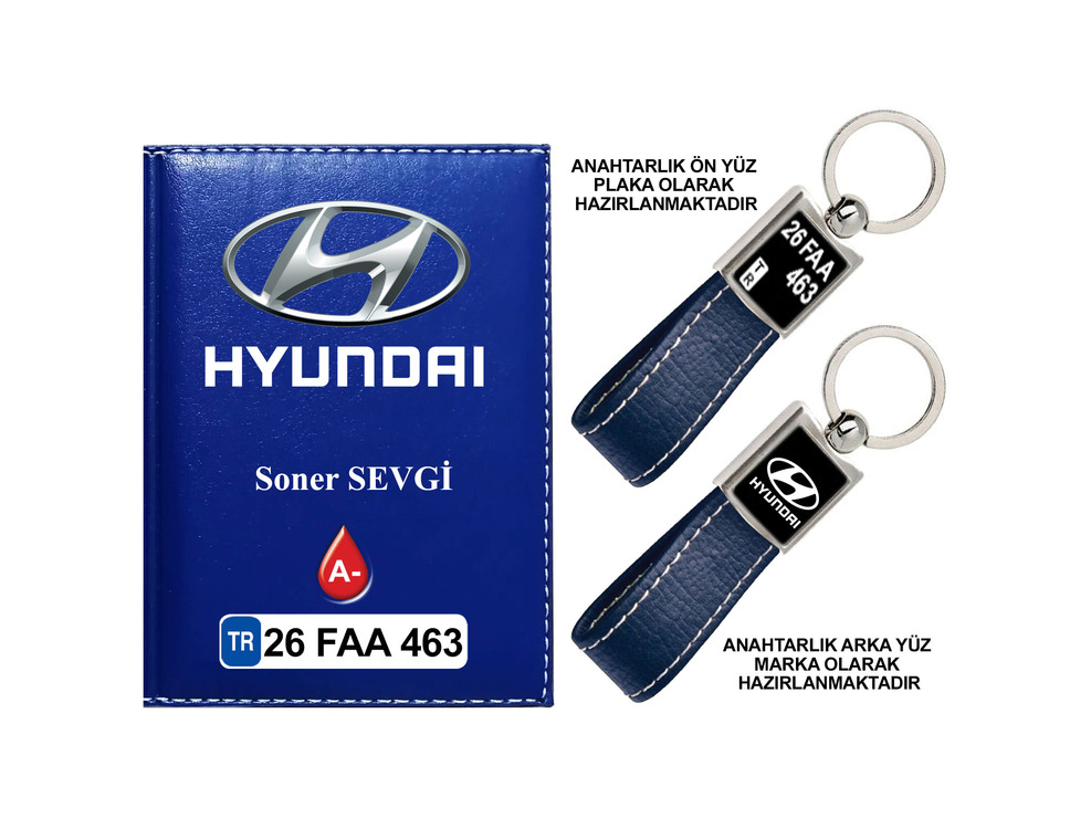 Plakanıza Özel Hyundai Logolu  Ruhsat Kabı ve Anahtarlık 4 Renk Seçeneği Mevcuttur.