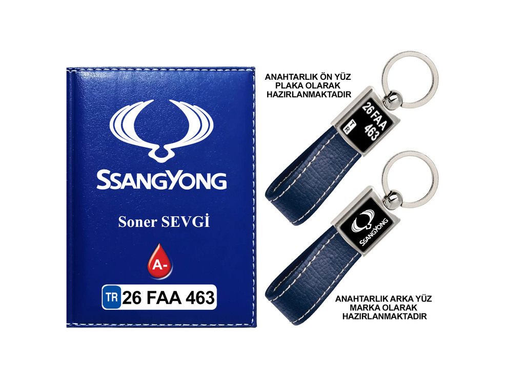 Plakanıza Özel Sangyong Logolu Ruhsat Kabı ve Anahtarlık 4 Renk Seçeneği Mevcuttur.