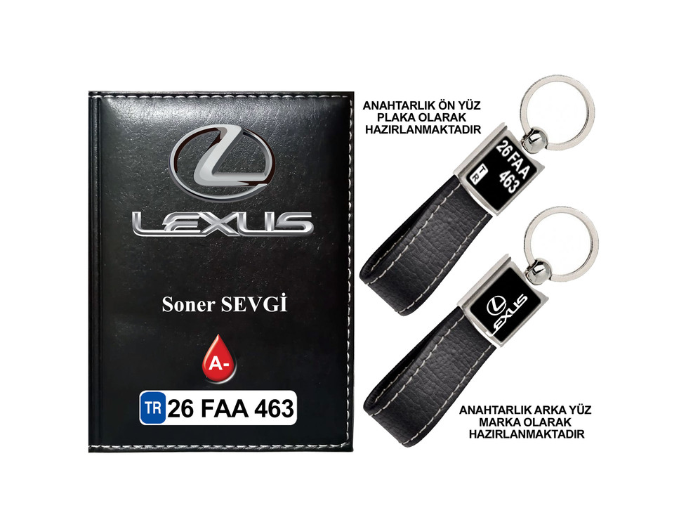 Plakanıza Özel LEXUS Logolu  Ruhsat Kabı ve Anahtarlık 4 Renk Seçeneği Mevcuttur.