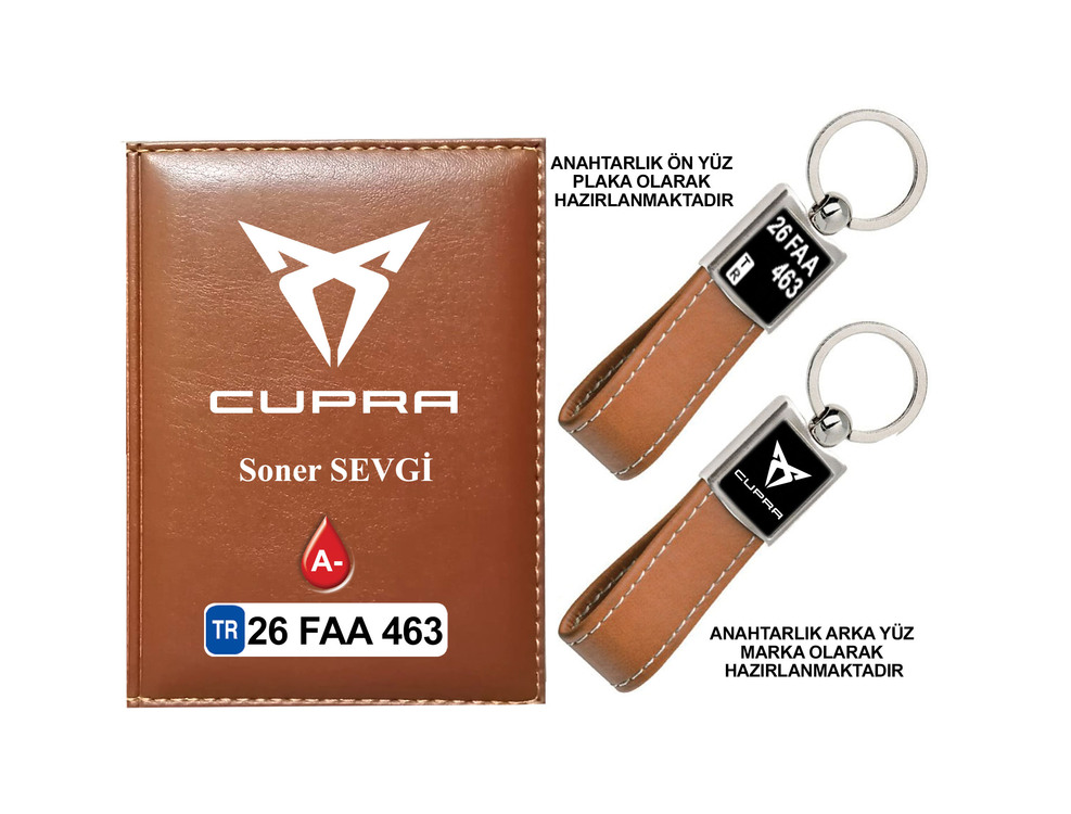 Plakanıza Özel Cupra Logolu  Ruhsat Kabı ve Anahtarlık 4 Renk Seçeneği Mevcuttur.