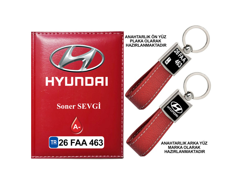 Plakanıza Özel Hyundai Logolu  Ruhsat Kabı ve Anahtarlık 4 Renk Seçeneği Mevcuttur.