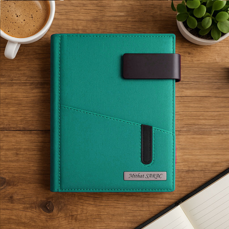 Isme Özel Mıknatıs Kilitli Turkuaz Ajanda 2026 Tarihli - Isme Özel Kalem Hediyeli
